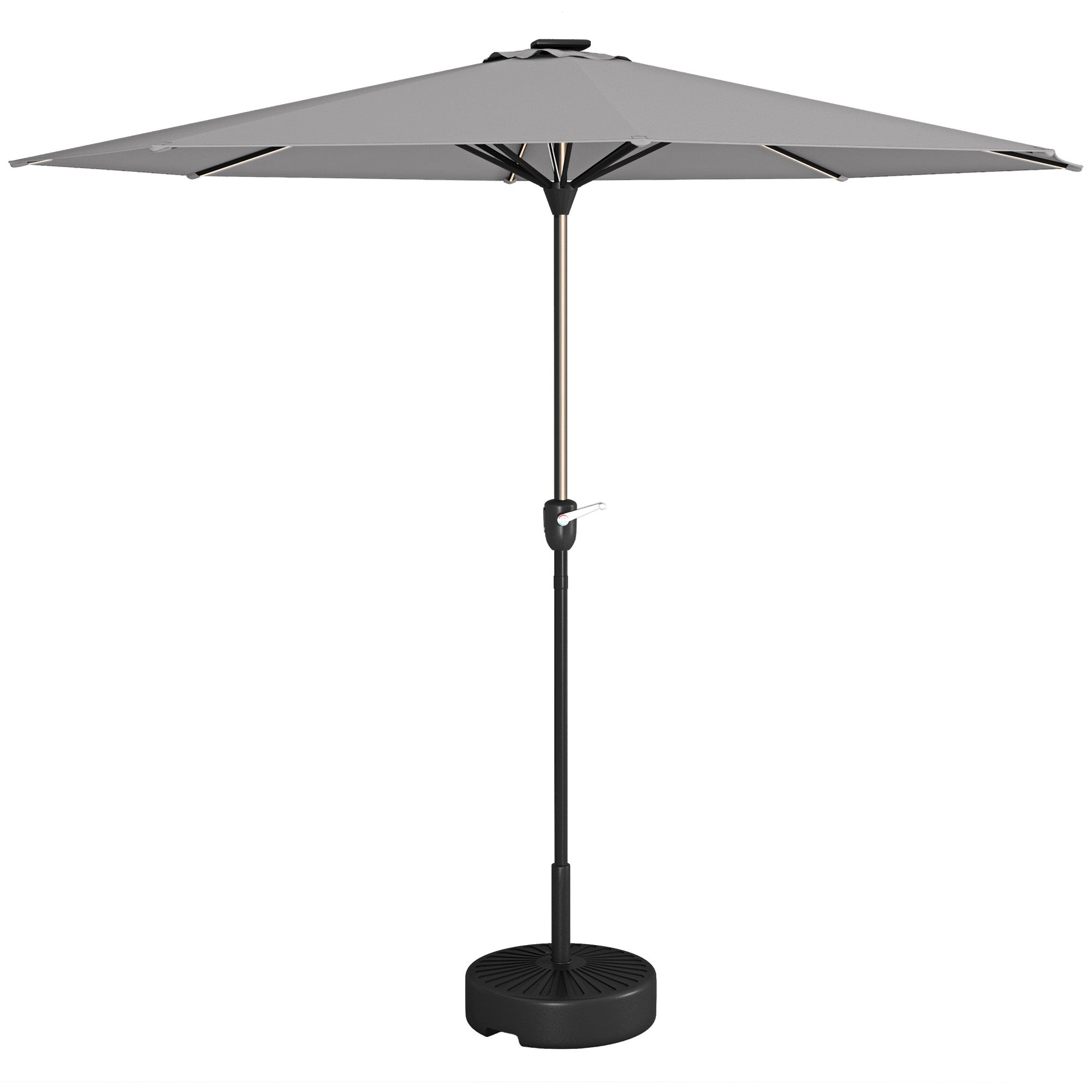 Garden Parasol with LED Lights, Solar Charged Patio Umbrella with Crank Handle, for Outdoor, Light Grey