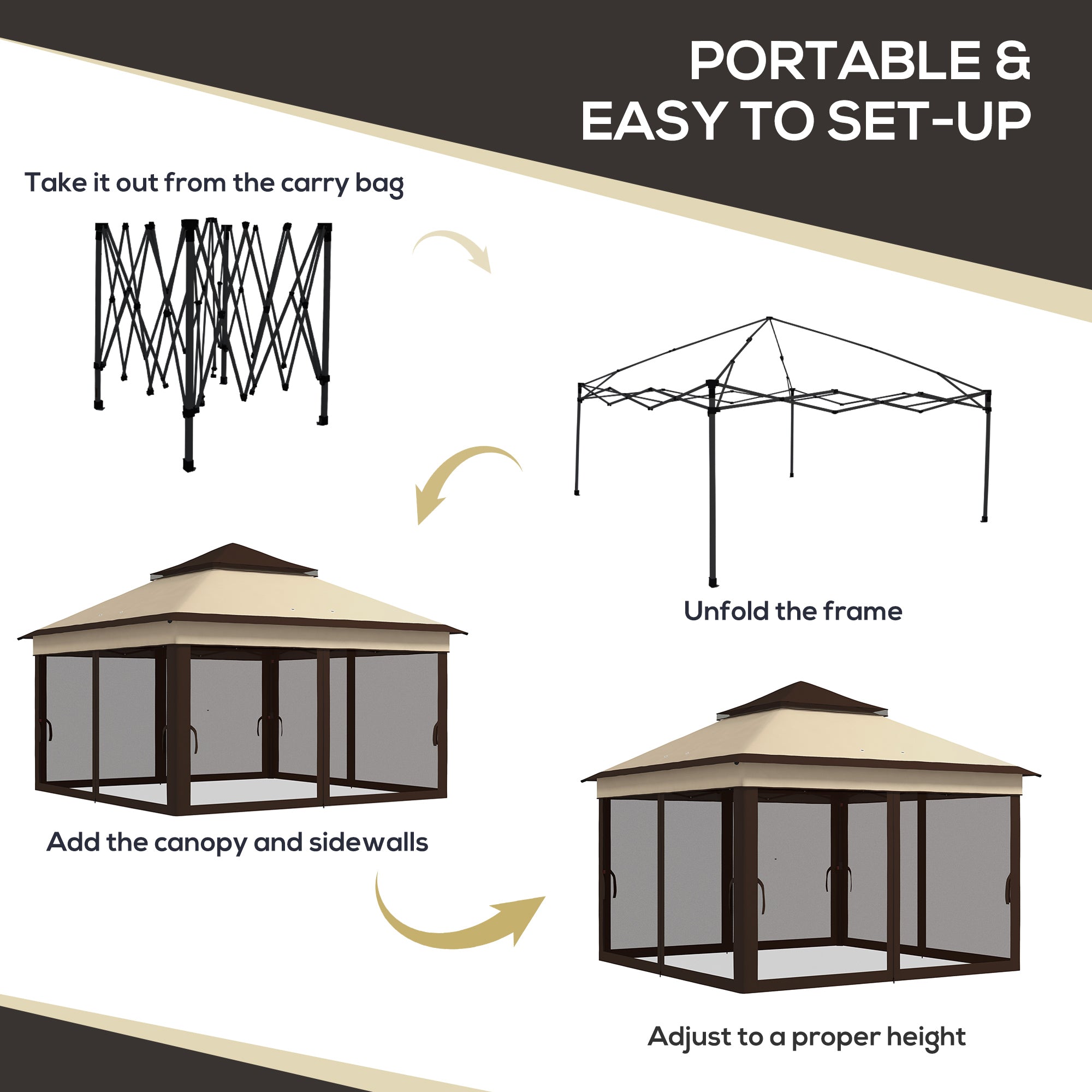 3 x 3 Metre Pop Up Gazebo Set with Removable Mesh Curtains - Beige