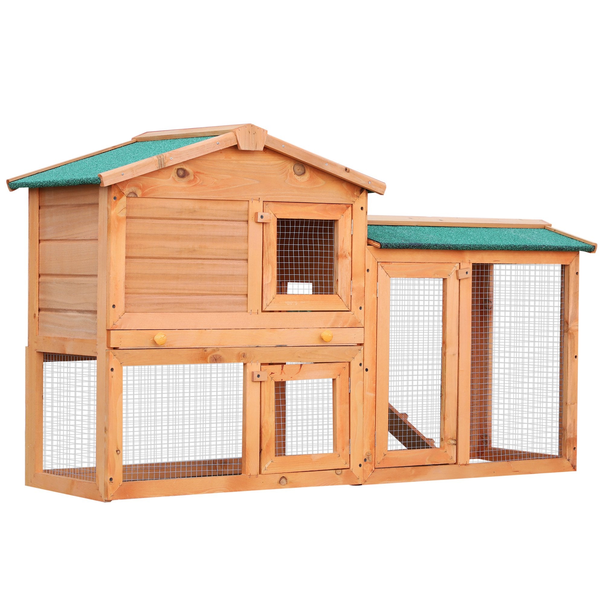 Rabbit 2 Tier Fir Wood Small Animal Hutch w/ Ramp Brown