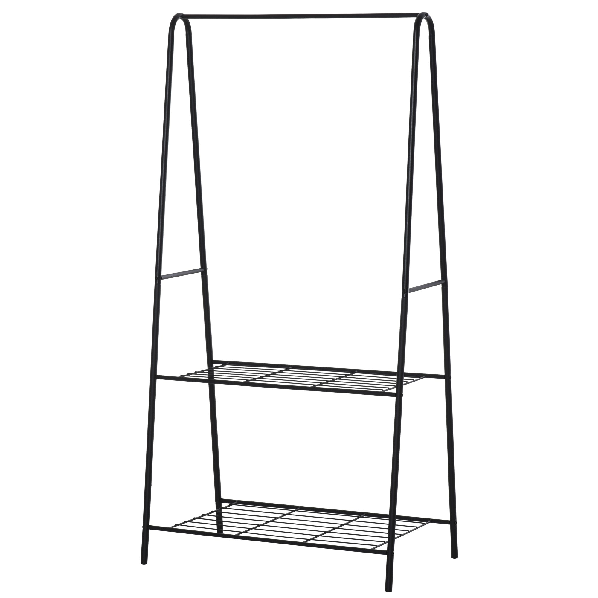 Metal Clothes Rack Coat Garment Hanger Hallway Organiser Hanging Rail Stand 2-tier Shoe Shelving A Shaped 77L x 45W x 153H cm Black