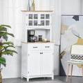 Freestanding Kitchen Storage Cabinet with Framed Glass Doors, 2 Drawers & Microwave Countertop - White