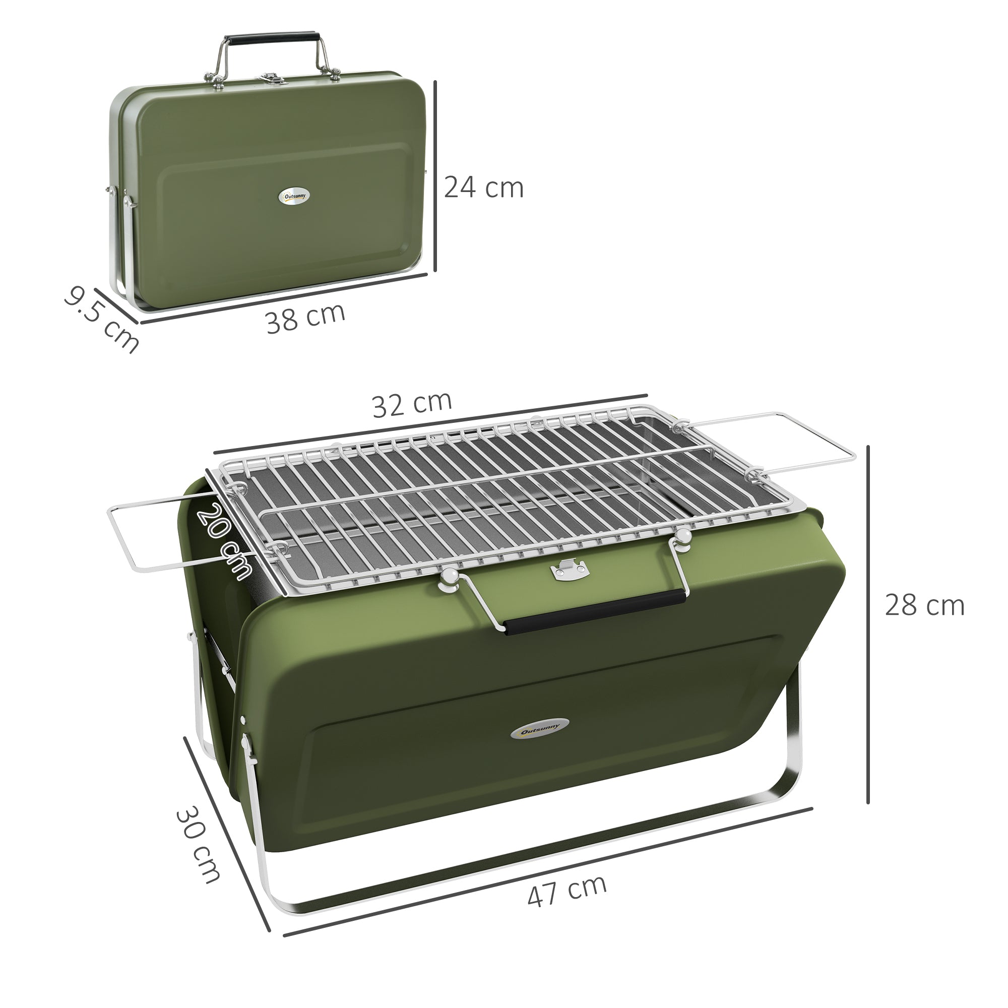 Foldable Suitcase Mini Charcoal Barbecue Grill BBQ - Green