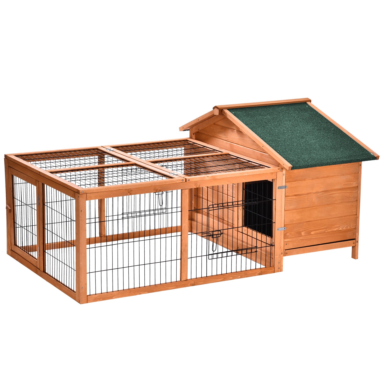 Wooden Rabbit Hutch Outdoor, Guinea Pig Hutch, Detachable Rabbit Cage w/Openable Run & Roof Lockable Door Slide-out Tray Golden Red