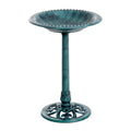 Garden Bird Bath Outdoor Decorative Feeder Stand with Scallop Pattern 50cm - Green