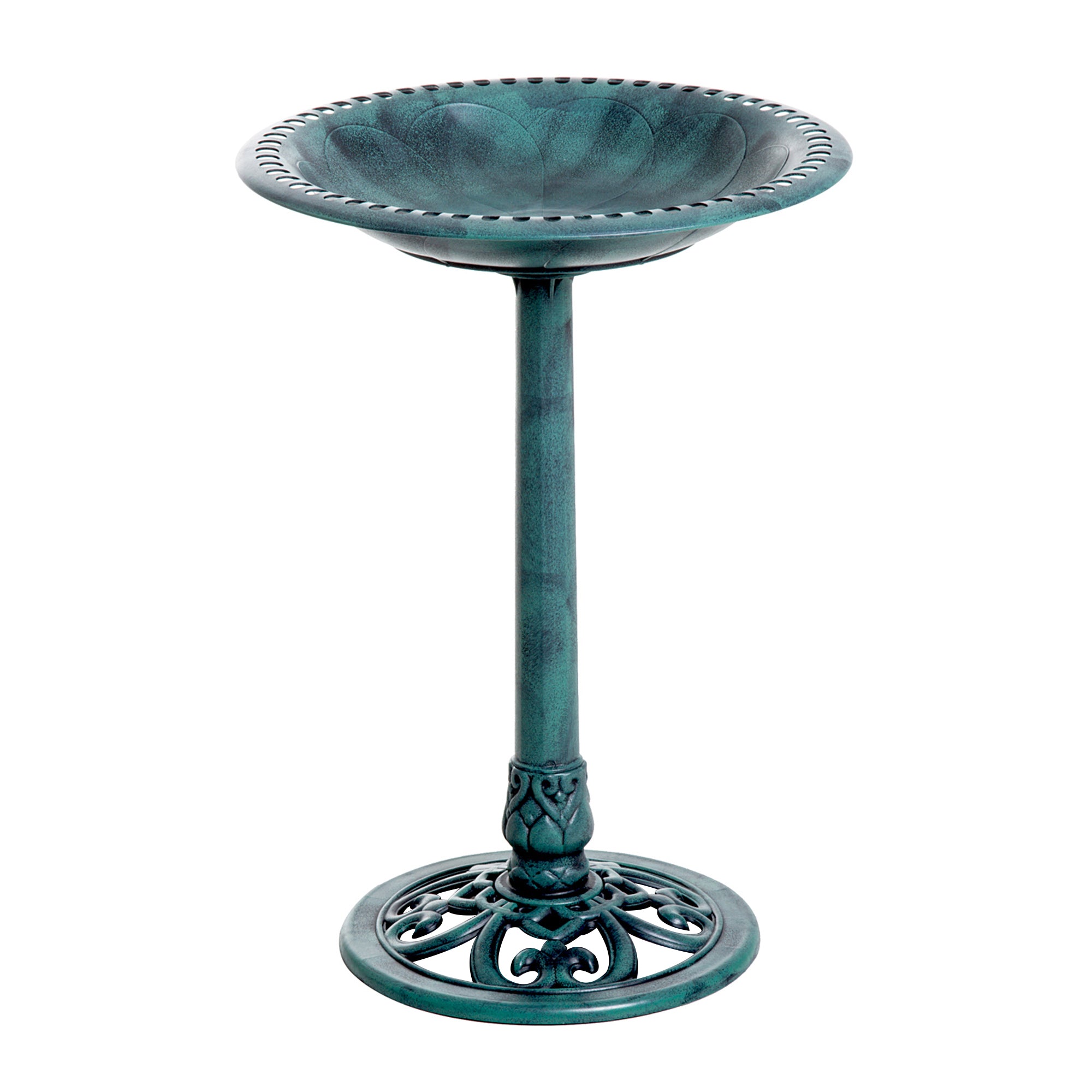 Garden Bird Bath Outdoor Decorative Feeder Stand with Scallop Pattern 50cm - Green