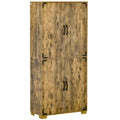 Farmhouse Style 4-Door Tall Cupboard Cabinet with Shelves for Bedroom & Living Room - Rustic Wood Effect