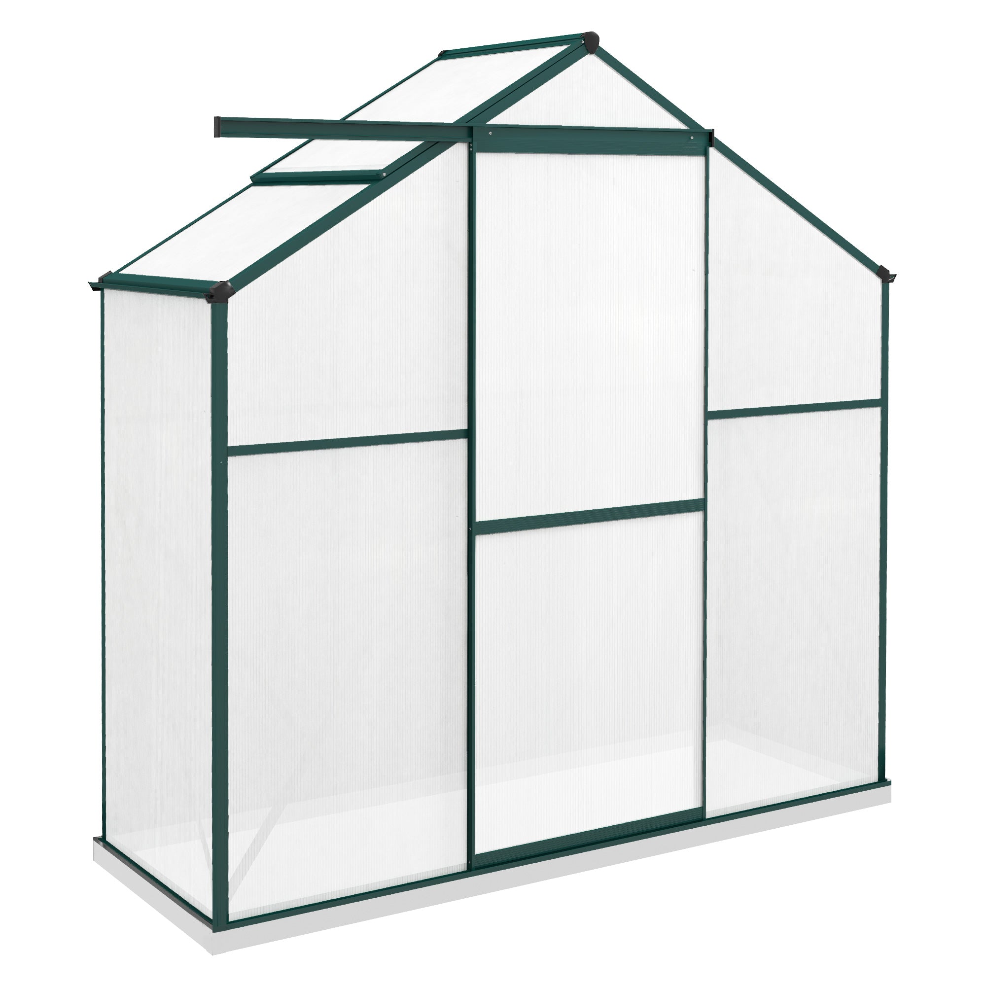 6 x 2.5ft Polycarbonate Greenhouse Walk-In Green House with Rain Gutter, Sliding Door, Window, Foundation, Green