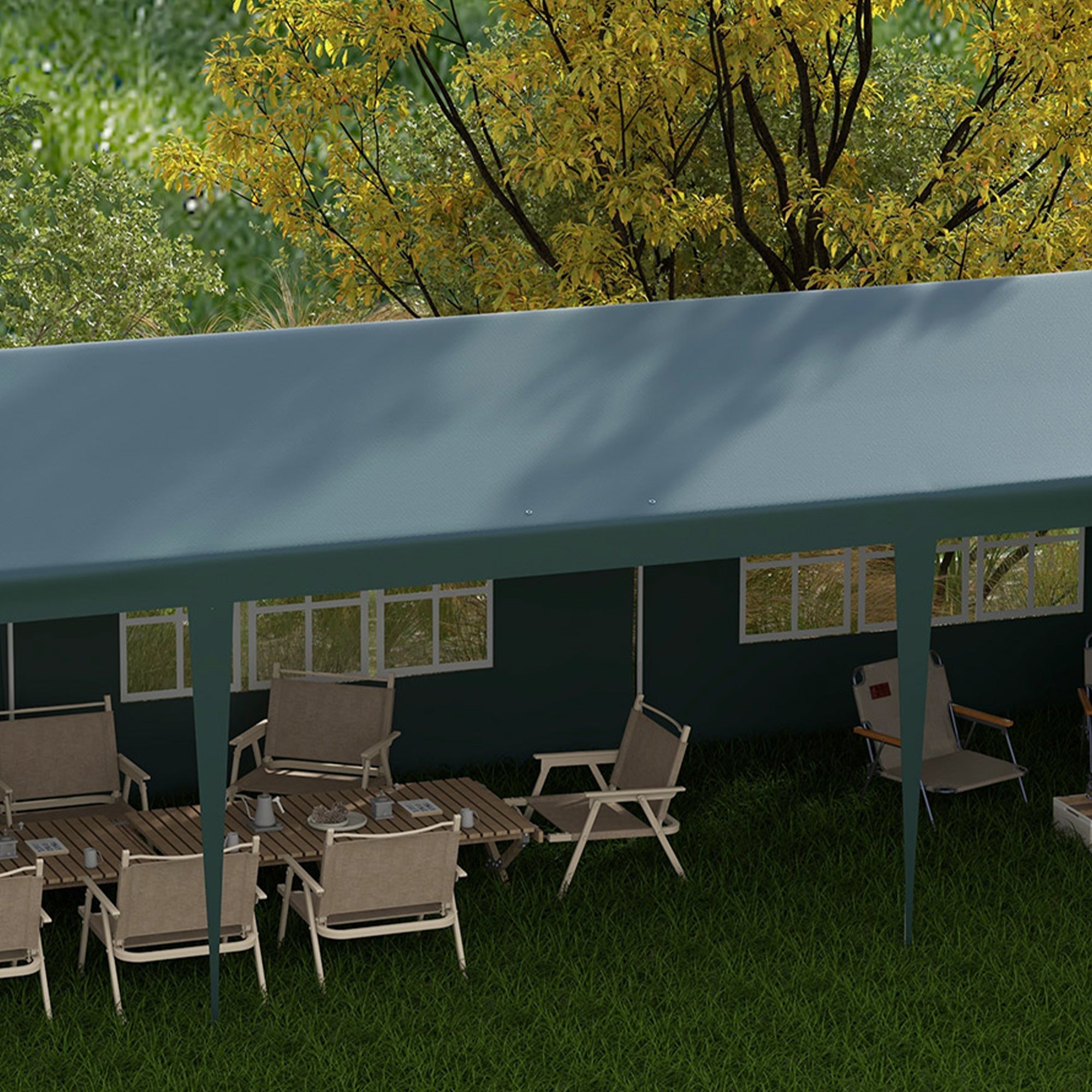 9 x 3 Metre Garden Gazebo with Removable Walls - Green Steel Frame