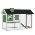Wooden Rabbit Hutch Cage with Pull-Out Tray, Ramp & Asphalt Roof for Small Animals - Green