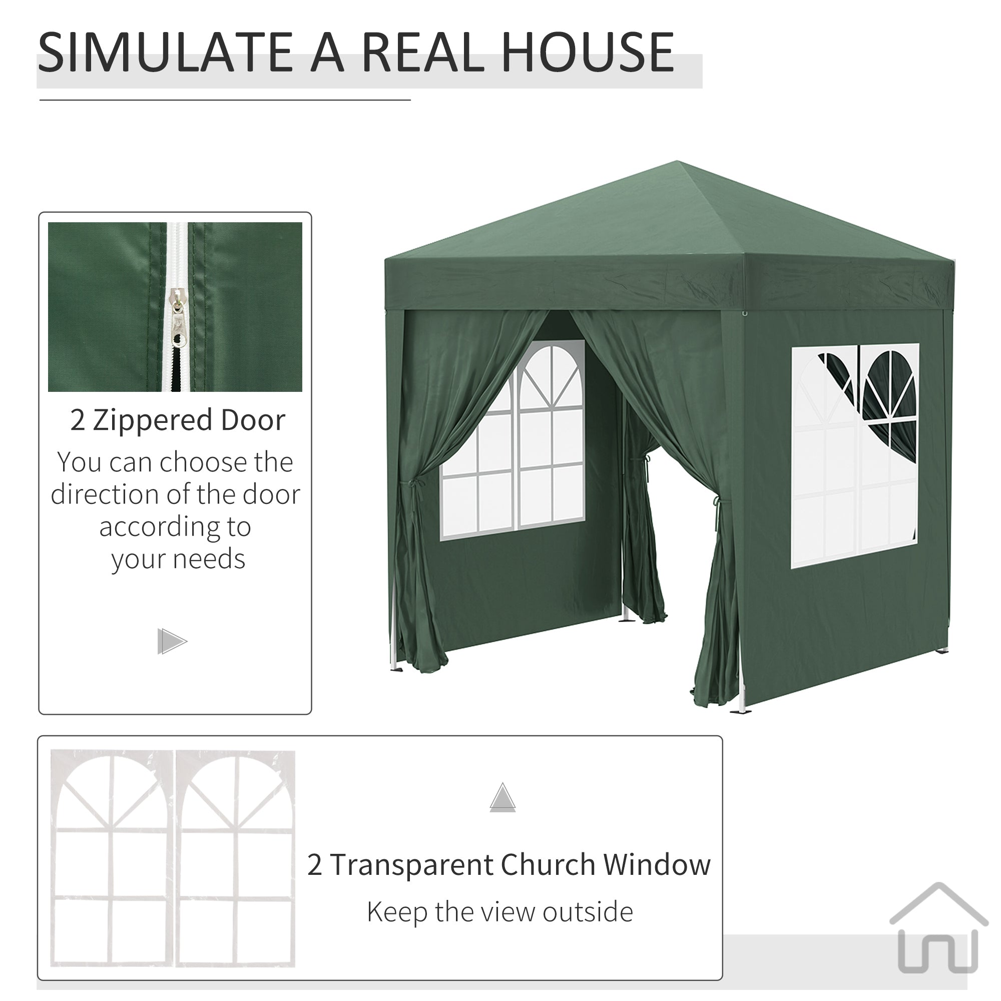 Pop Up Gazebo Canopy, size (2 x 2m)-Green