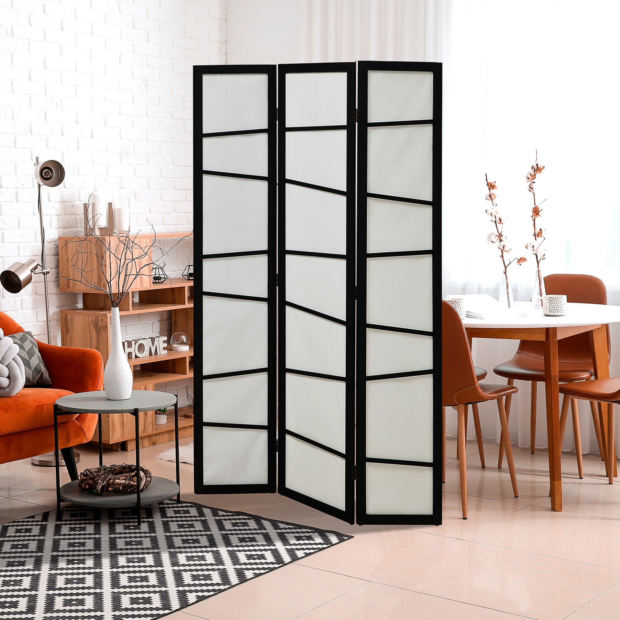 3 Panel Room Divider, Wooden Folding Privacy Screen, Freestanding Wall Partition Separator for Bedroom, White