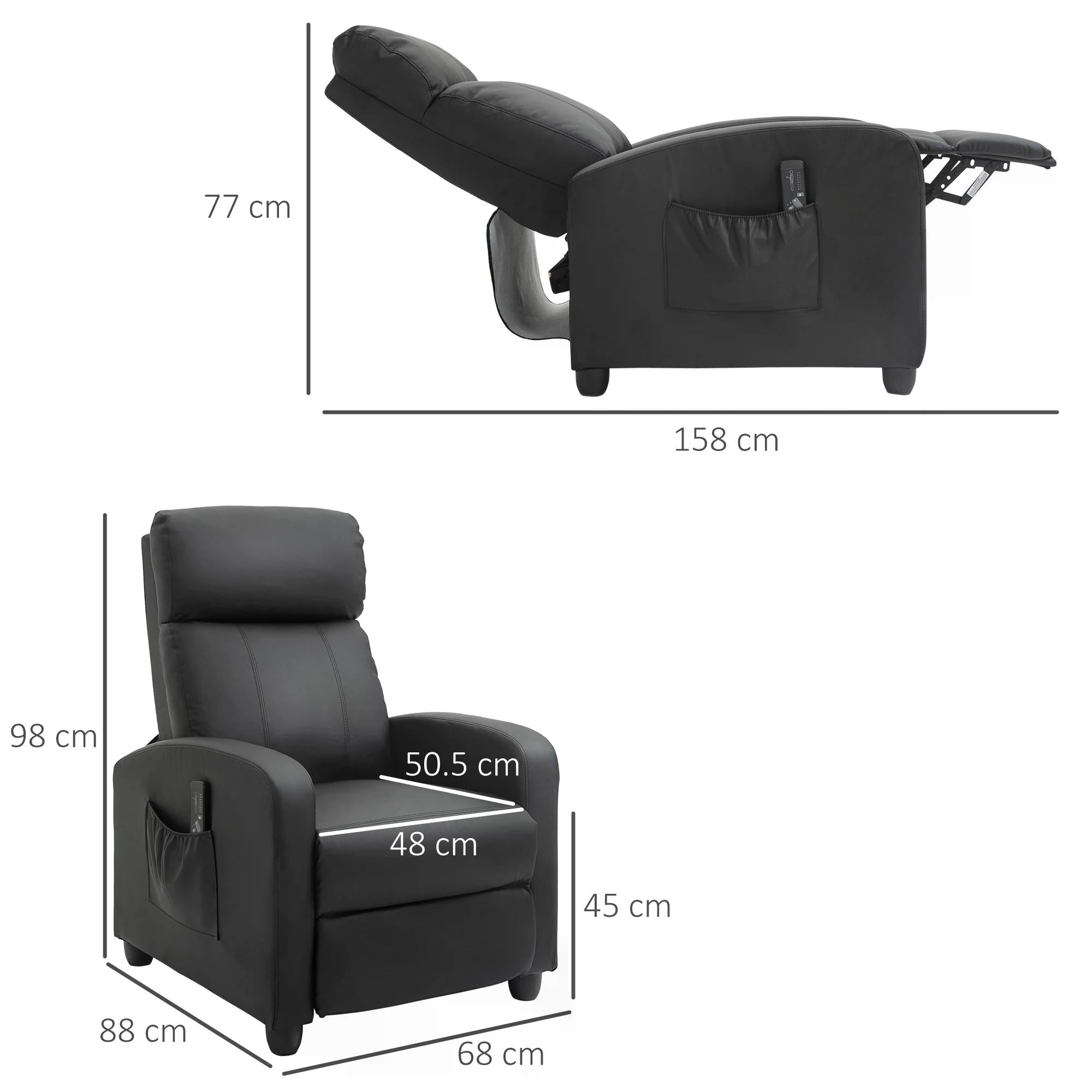 Recliner Sofa Chair PU Leather Massage Armcair w/ Footrest and Remote Control for Living Room, Bedroom, Home Theater, Black