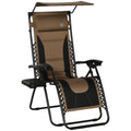Zero Gravity Folding Lounger Chair with Adjustable Shade and Cup Holder - Brown