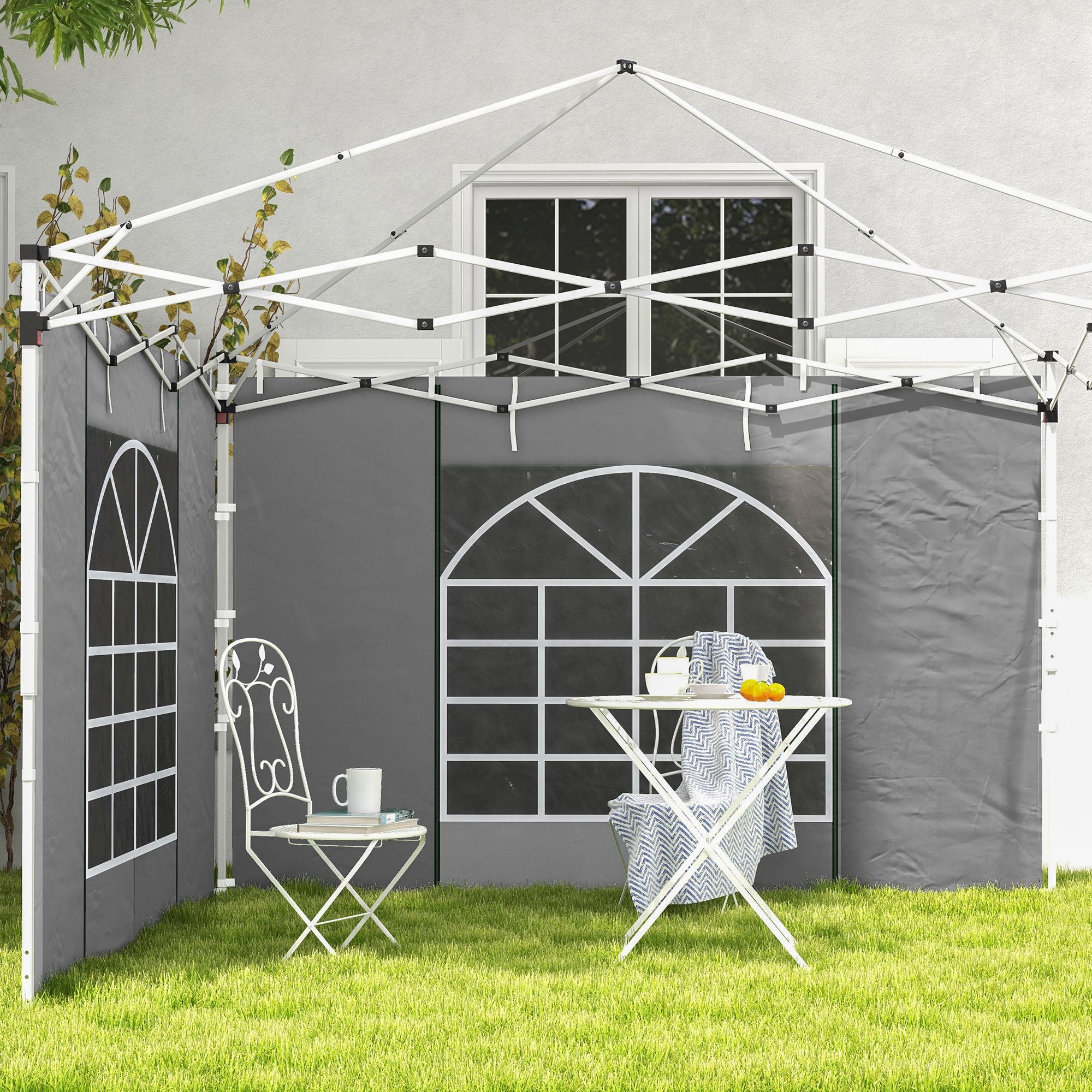 Set of 2 Gazebo Side Panels with Windows and Zipped Doors - Light Grey