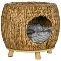 Wicker Cat Cave and Stool with Washable Cushion 44x43x41cm - Light Brown