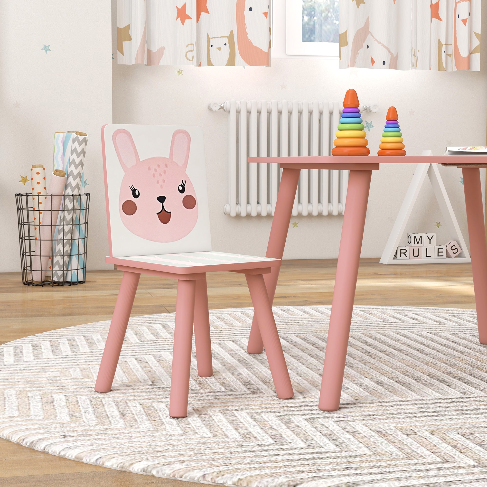 Kids and Table Chairs, Children Desk with Two Chairs, Toddler Furniture Set, for Ages 3-6 Years - Pink