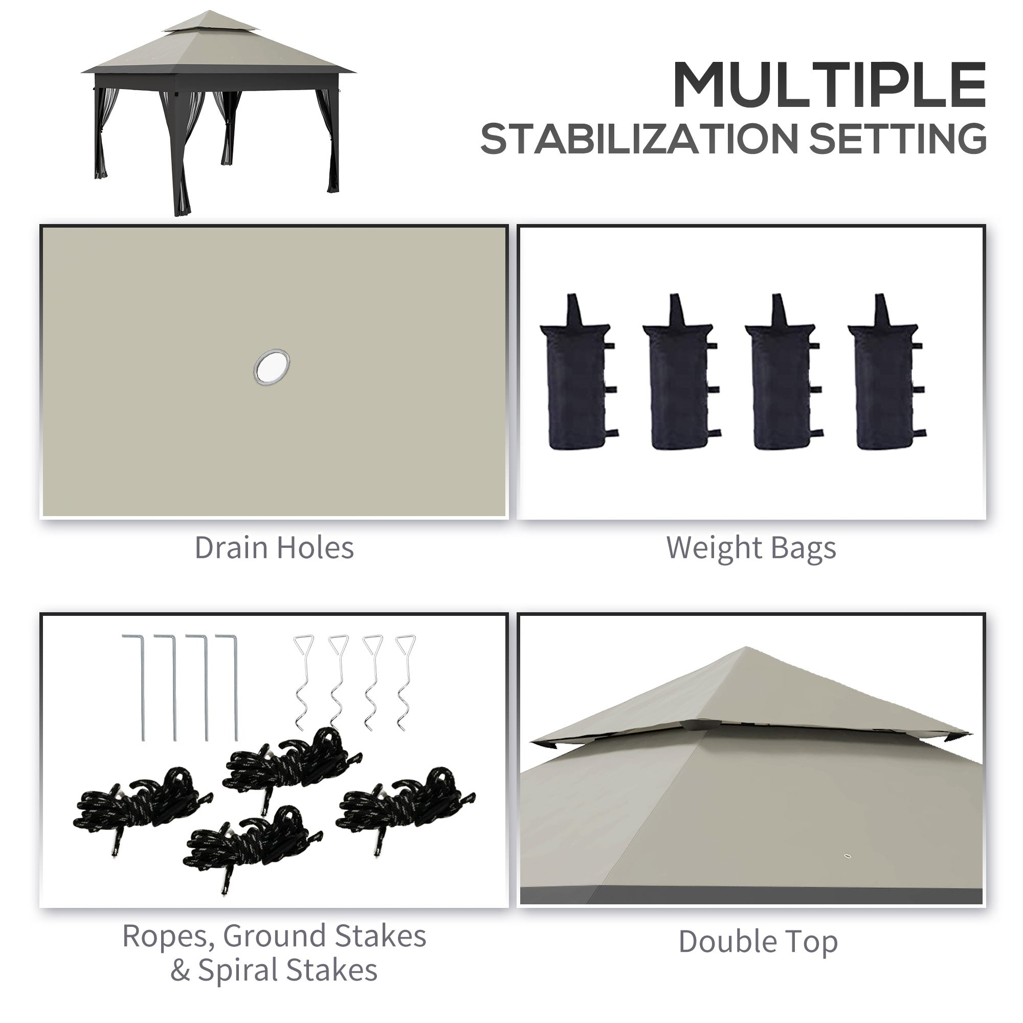 3 x 3 Metre Pop Up Gazebo with Mosquito Netting and Sandbags - Grey