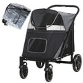 4 Wheel Pet Stroller with Rain Cover for Medium & Large Dogs - Black