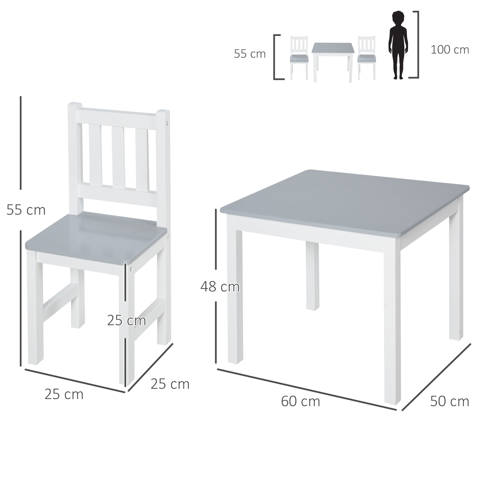 Kids Table and 2 Chairs Set 3 Pieces Toddler Multi-usage Desk for Indoor Arts & Crafts Study Rest Snack Time Easy Assembly Grey