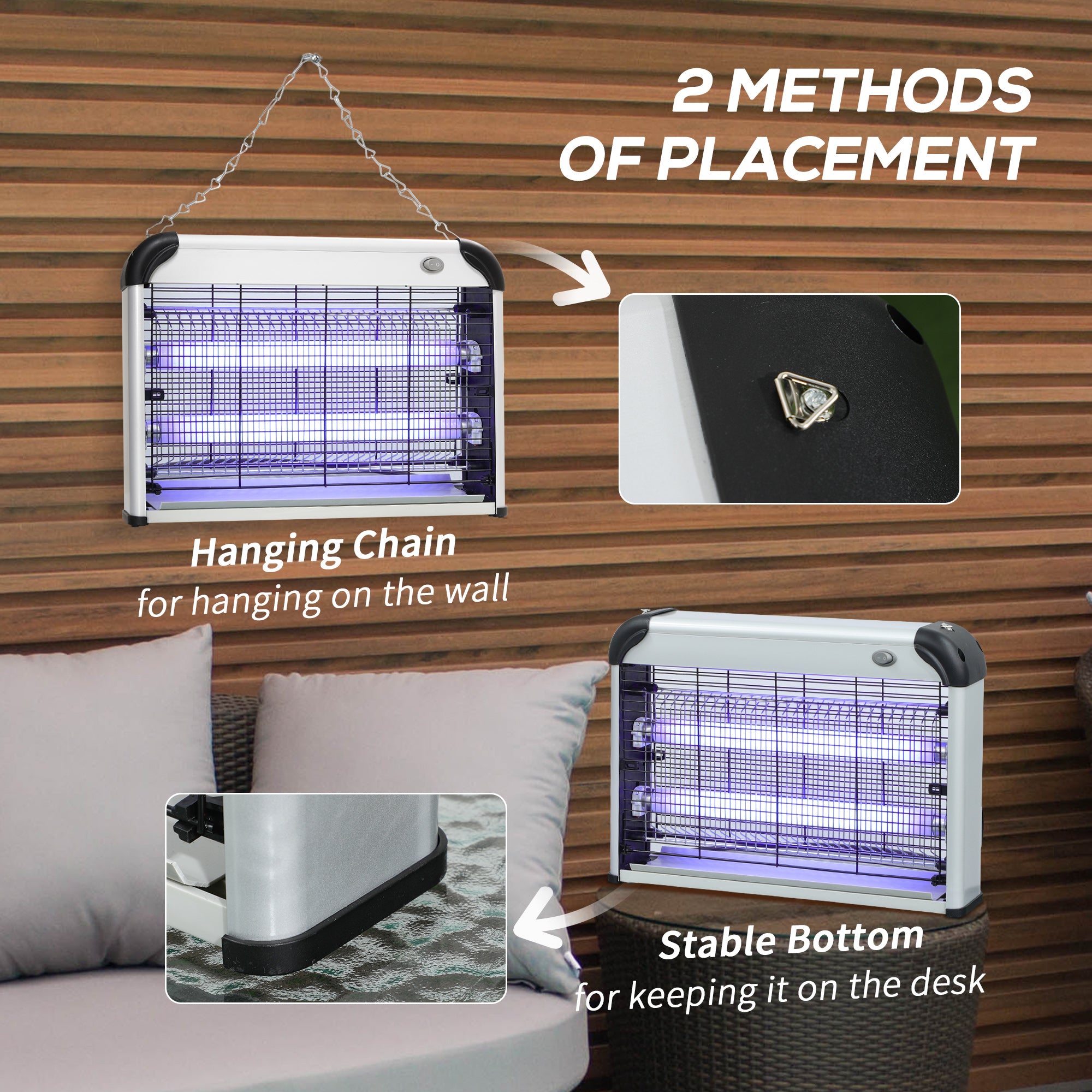 20W Free Standing Wall Hanging Electric Fly Mosquito Killer Bug Zapper - Silver