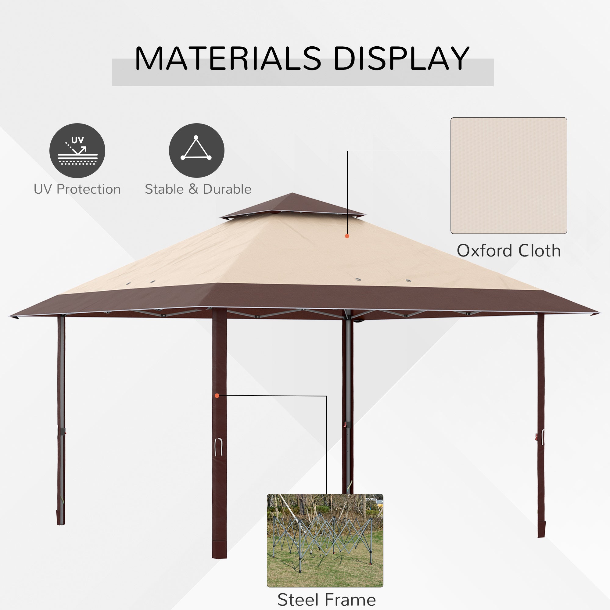 4 x 4m Pop-up Gazebo Double Roof Canopy Tent with UV Proof, Roller Bag & Adjustable Legs Outdoor Party, Steel Frame, Coffee