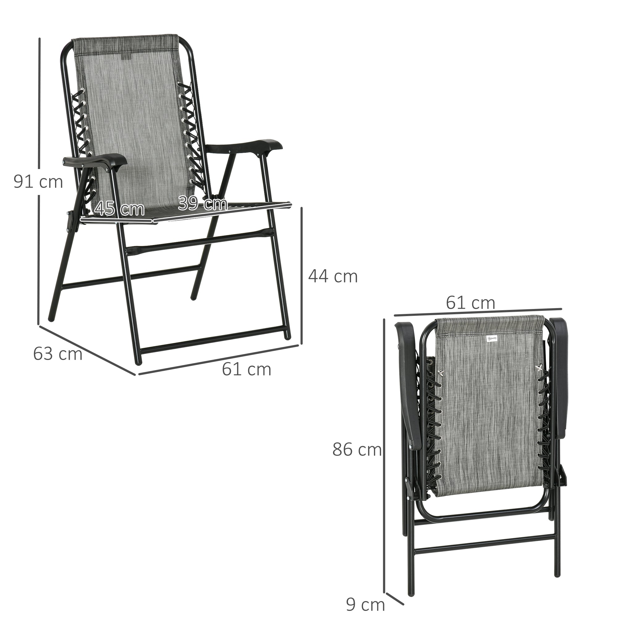 Set of 6 Patio Folding Chair Set, Garden Portable Chairs w/ Armrest, Breathable Mesh Fabric Seat, Backrest, for Camping, Beach, Grey