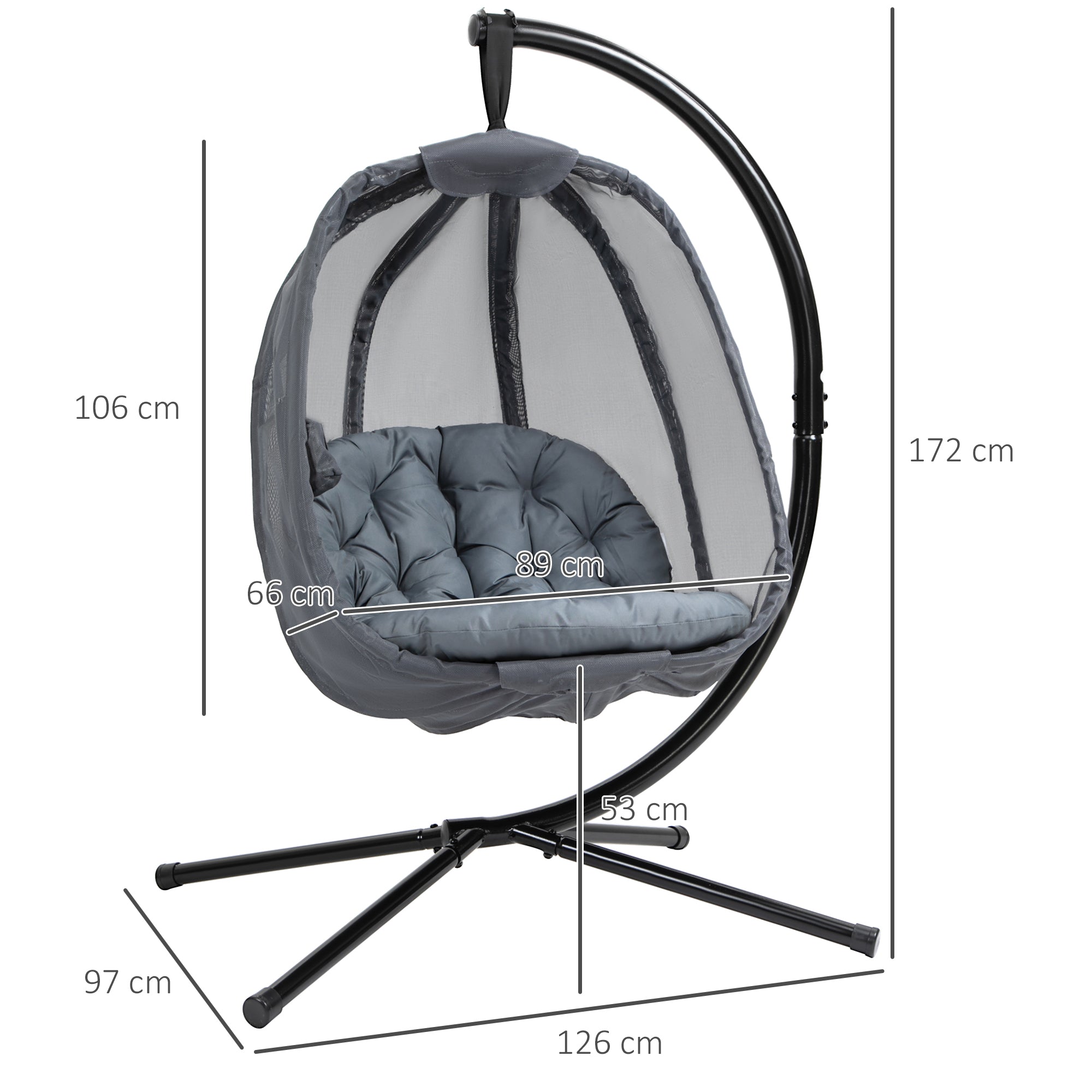 Hanging Egg Chair, Folding Swing Hammock with Cushion and Stand for Indoor Outdoor, Patio Garden Furniture, Grey