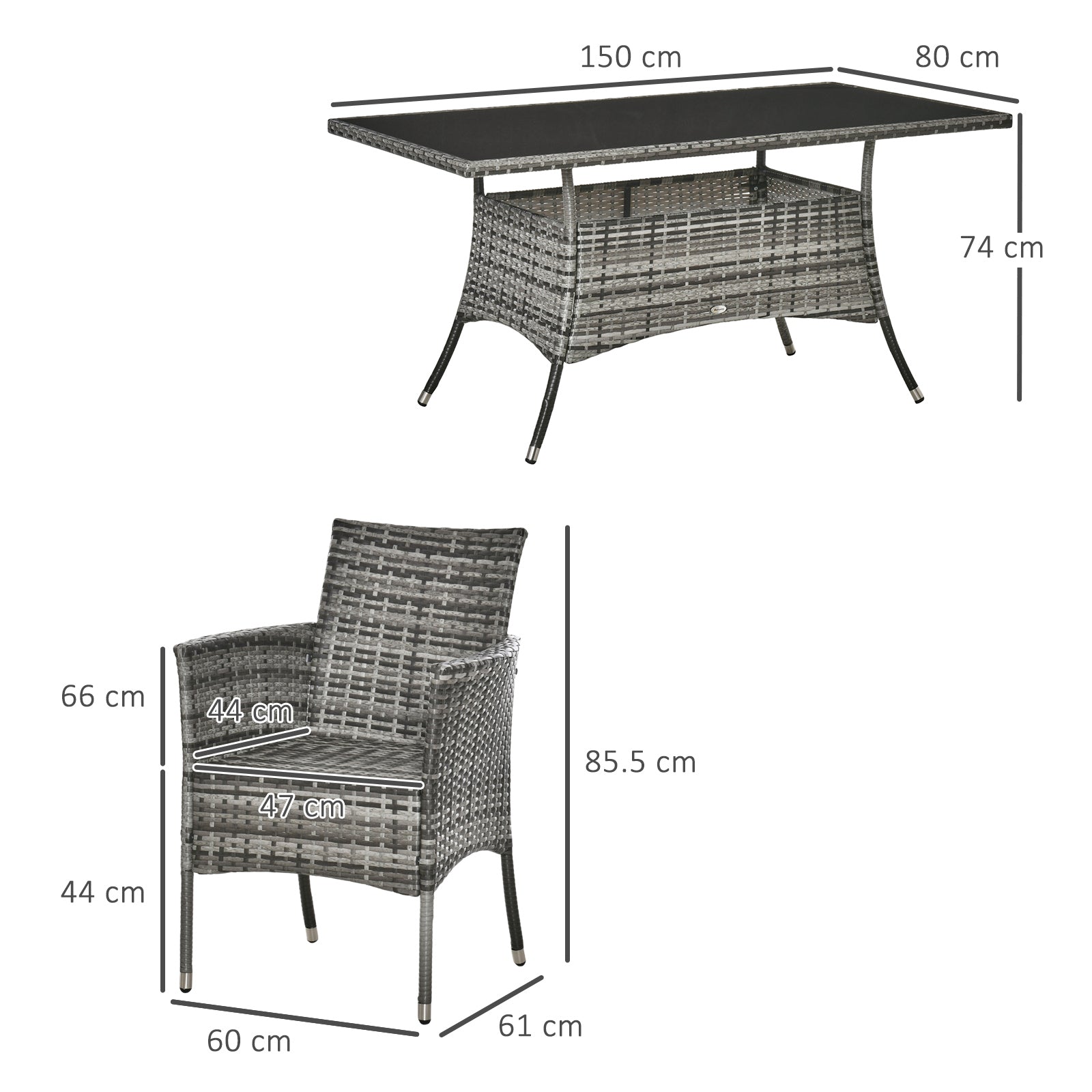 6-Seater Rattan Dining Set Garden Furniture Patio Rectangular Table Cube Chairs Outdoor Fire Retardant Sponge Grey