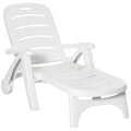 Folding Outdoor Plastic Chaise Lounge Chair with Wheels - White
