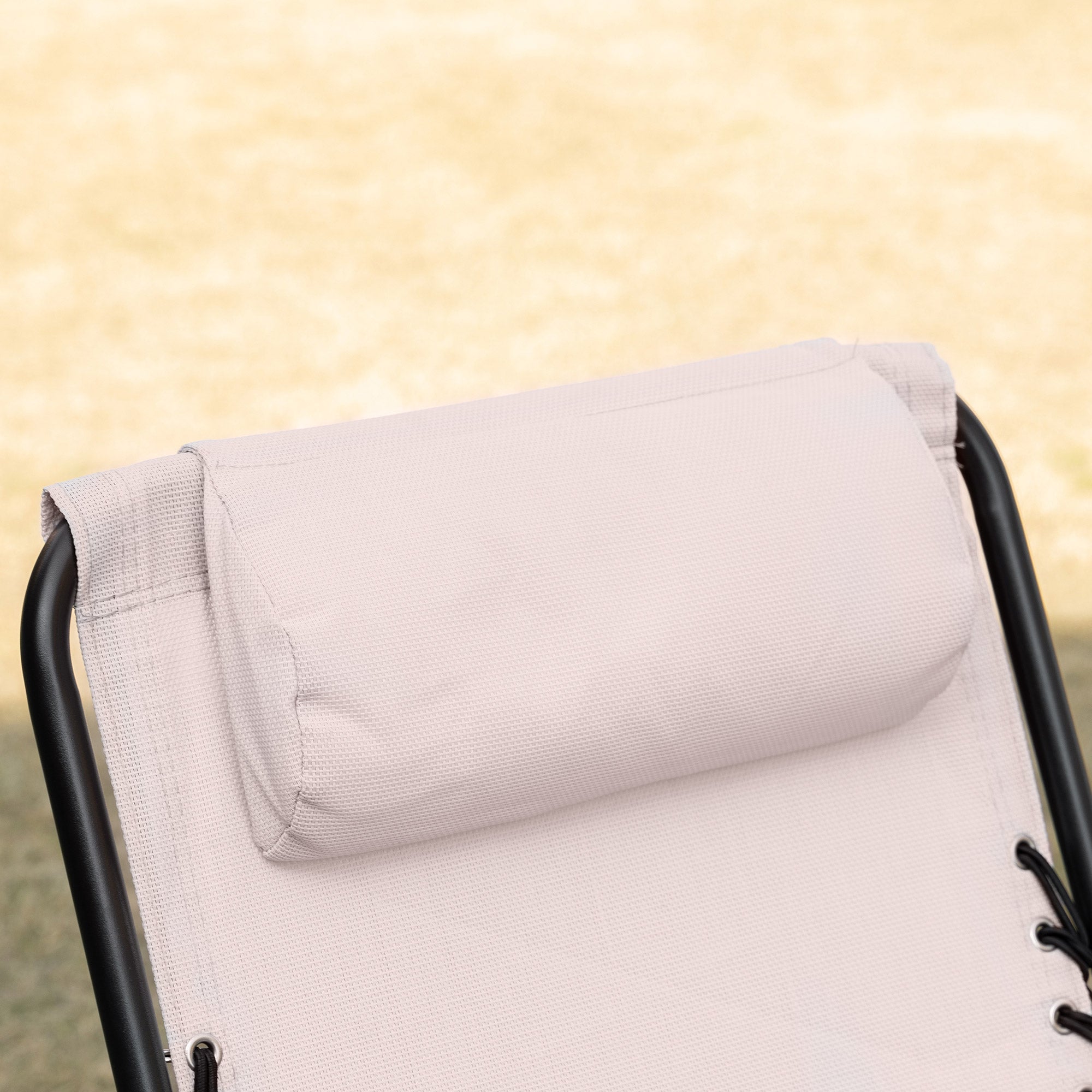 Garden Rocking Chair Folding Outdoor Adjustable Rocker Zero-Gravity Seat with Headrest Camping Fishing Patio Deck - Beige