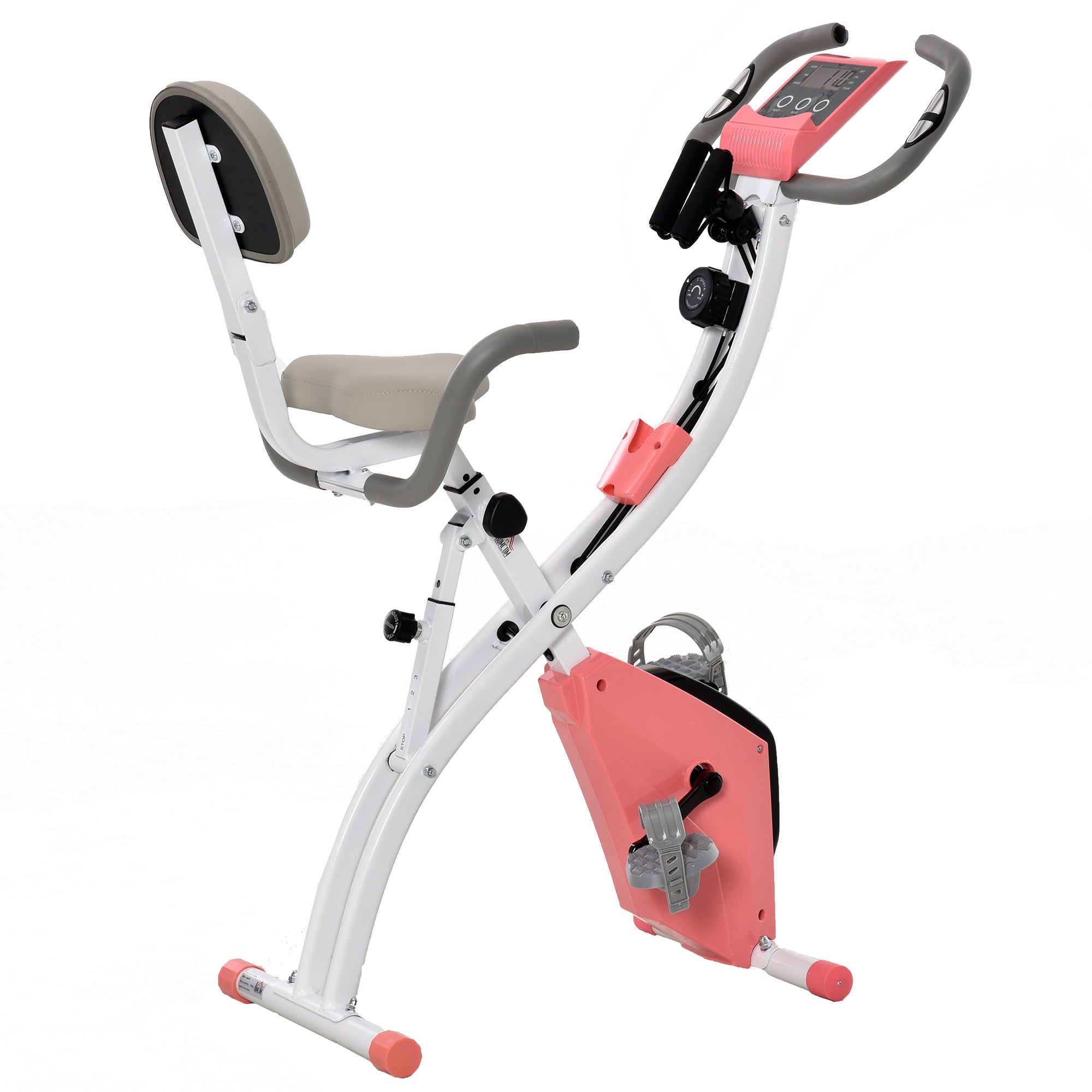 2-in-1 Upright Exercise Bike Stationary Foldable Magnetic Recumbent Cycling with Arm Resistance Bands Pink