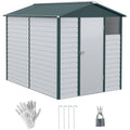 9FT x 6FT Galvanised Metal Garden Shed with Lockable Door and Ventilation - White & Green