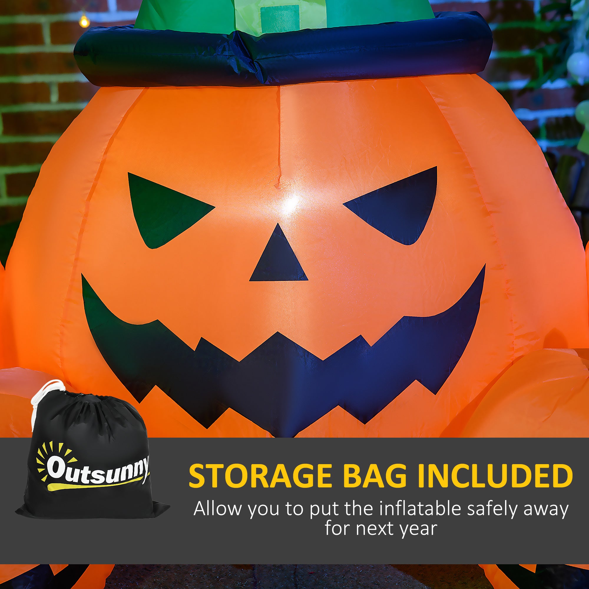 6ft Inflatable Halloween Large Pumpkin with Hat and Four Small Pumpkins LED Outdoor Display - Orange