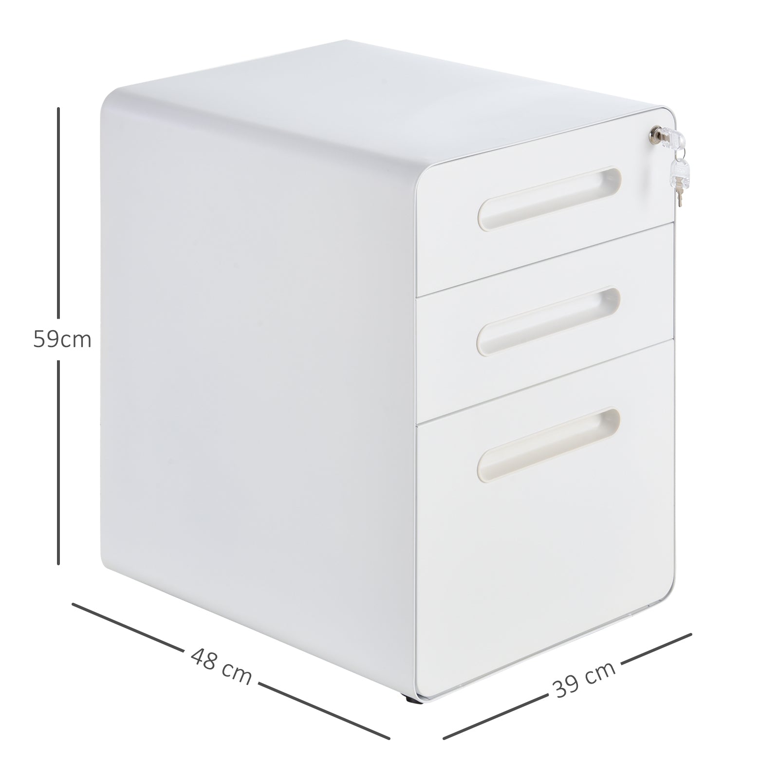 Fully Assembled 3-Drawer Mobile File Cabinet Lockable All-Metal Rolling Vertical File Cabinet White