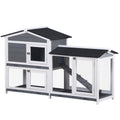 Wooden 2-Tier Rabbit Hutch with Tray and Ramp - Grey