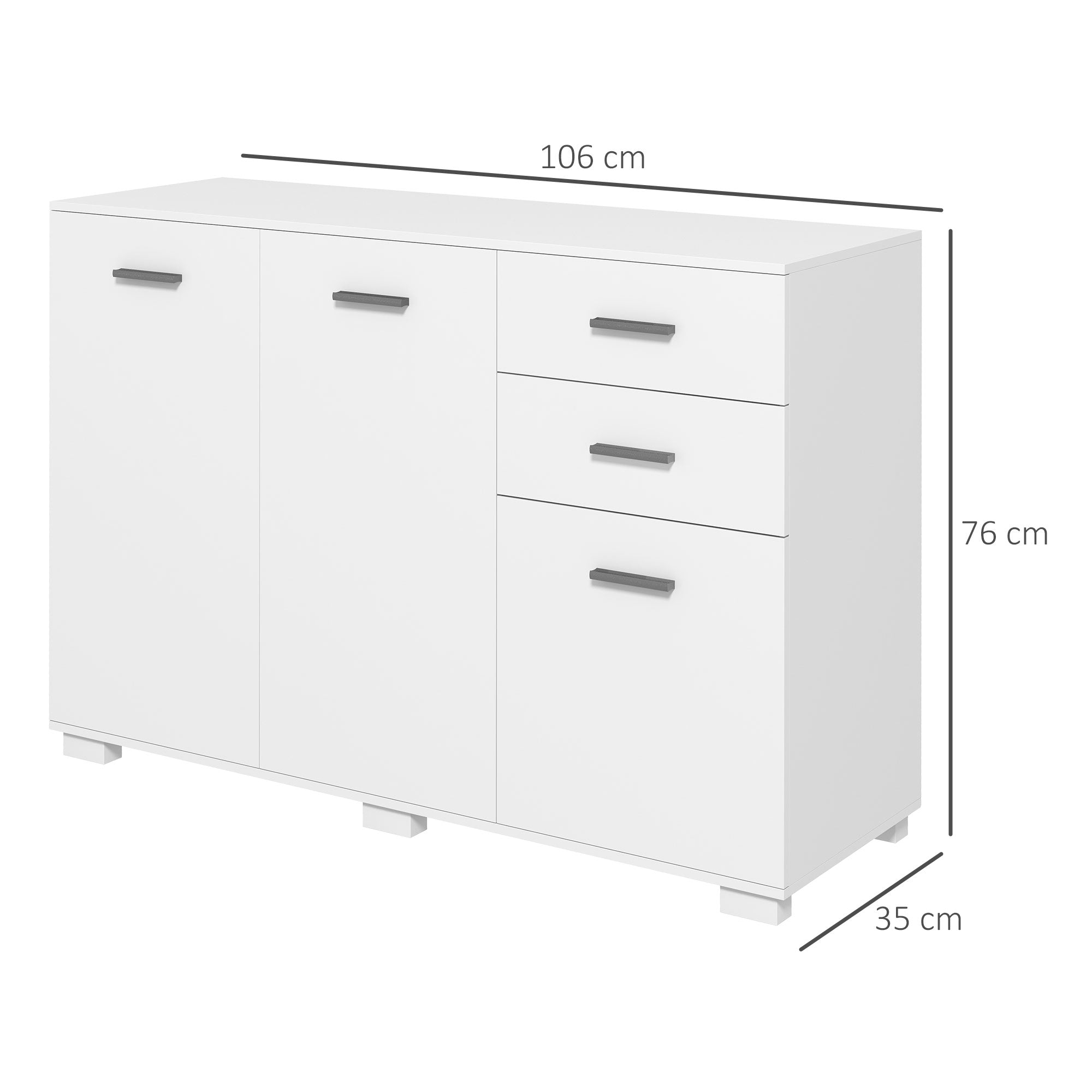 Sideboard, Modern Storage Cabinet w/ 2 Drawers, 3 Doors, Adjustable Shelves, Kitchen Cabinet for Living Room, Dining Room, High Gloss White