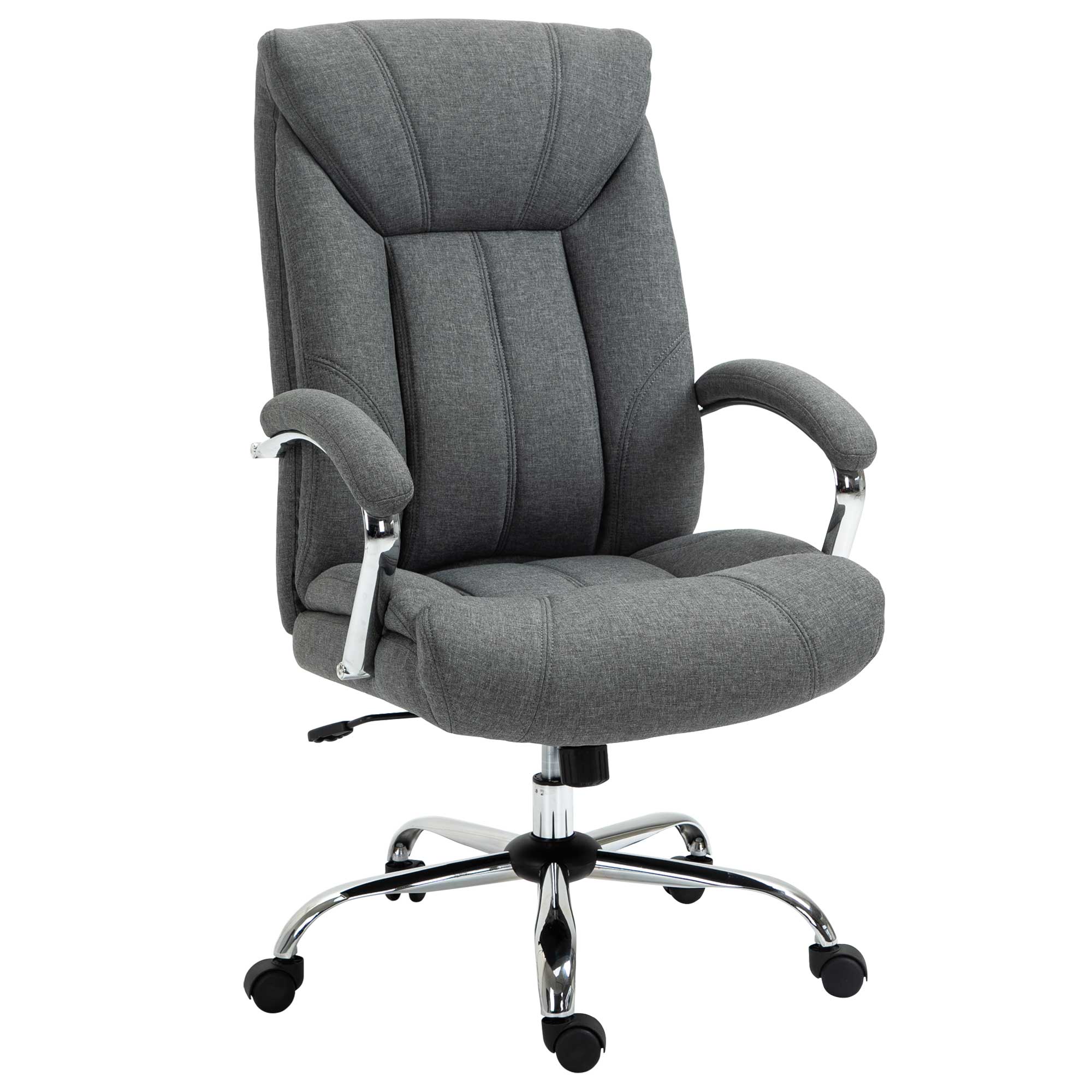 Swivel Desk Chair with Linen Fabric，Study Task Chair for Home Office, Adjustable Height, Armrests, Swivel Wheels, Grey