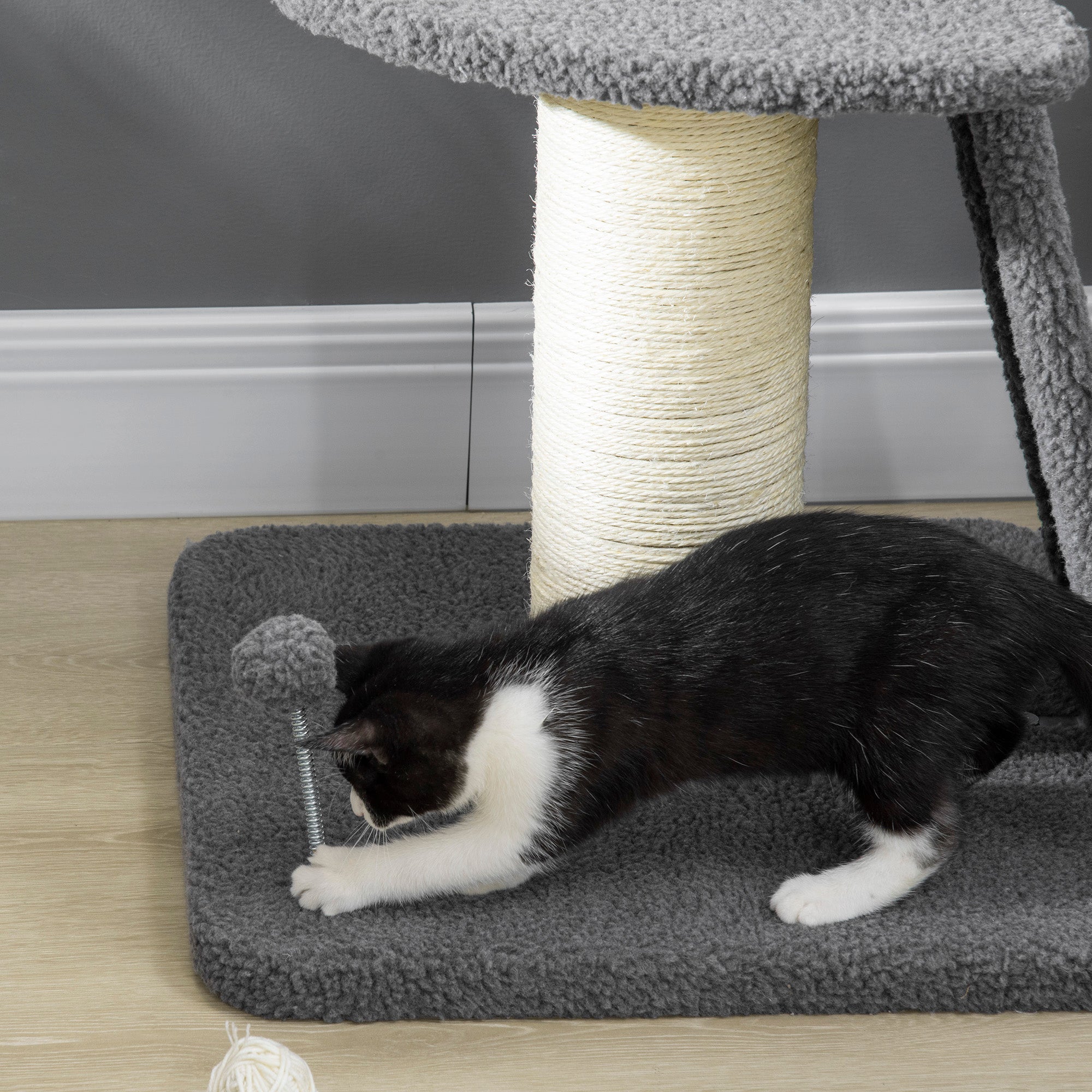 Cat Tree Cat Tower with Cat Scratching Posts, Pad, Bed, Toy Ball for Cats under 6 Kg, Dark Grey & Beige