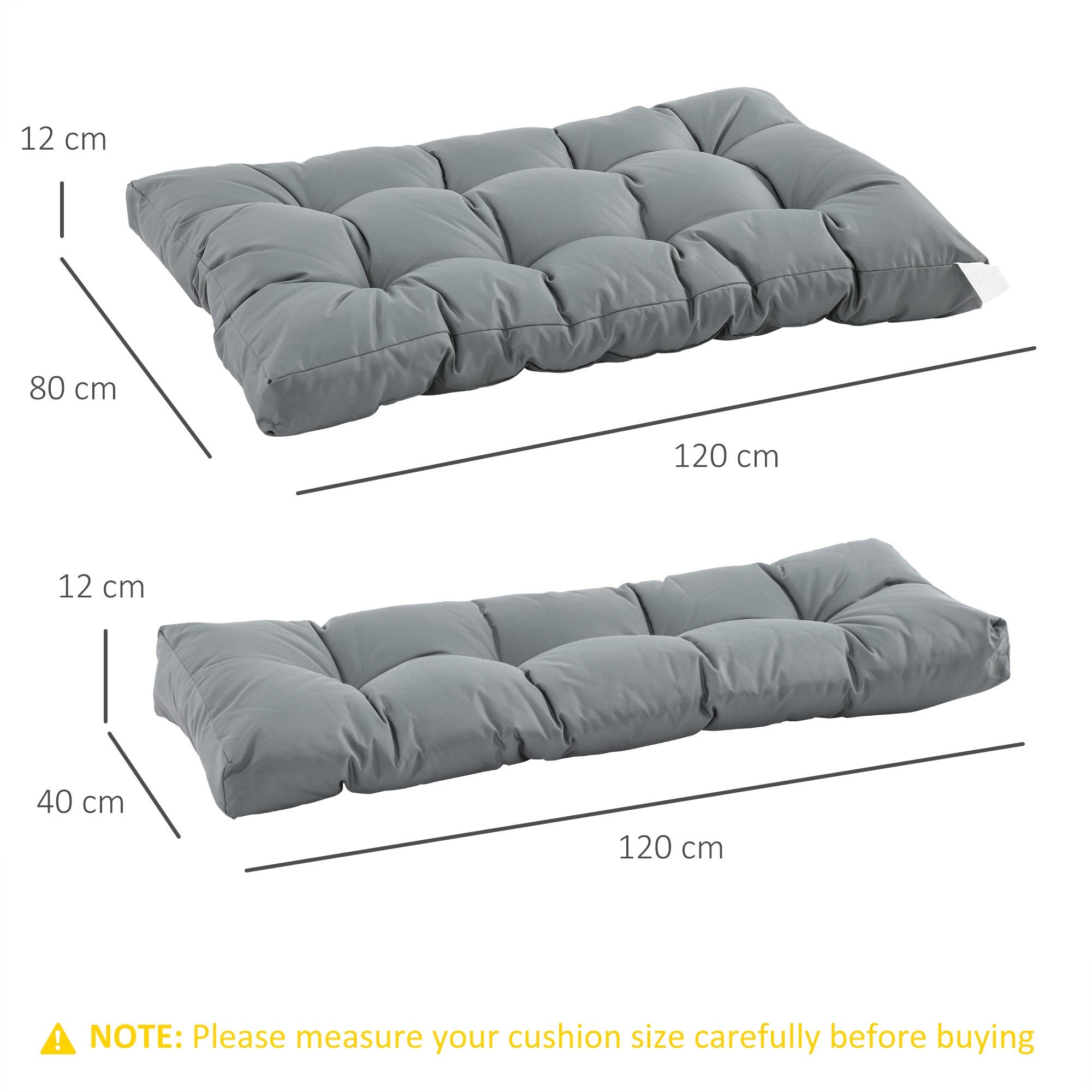 2Pcs Garden Tufted Pallet Cushion Seat Pad Back Cushion Patio for Indoor Outdoor Use, Dark Grey