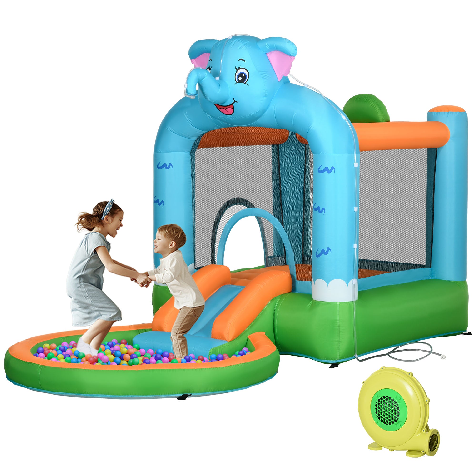 4 in 1 Elephant-Themed Inflatable Water Park, Kids Bouncy Castle, for Ages 3-8 Years - Multicoloured