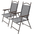 Set of 2 Folding Patio Camping Chairs with Mesh Seats and Steel Frame - Grey