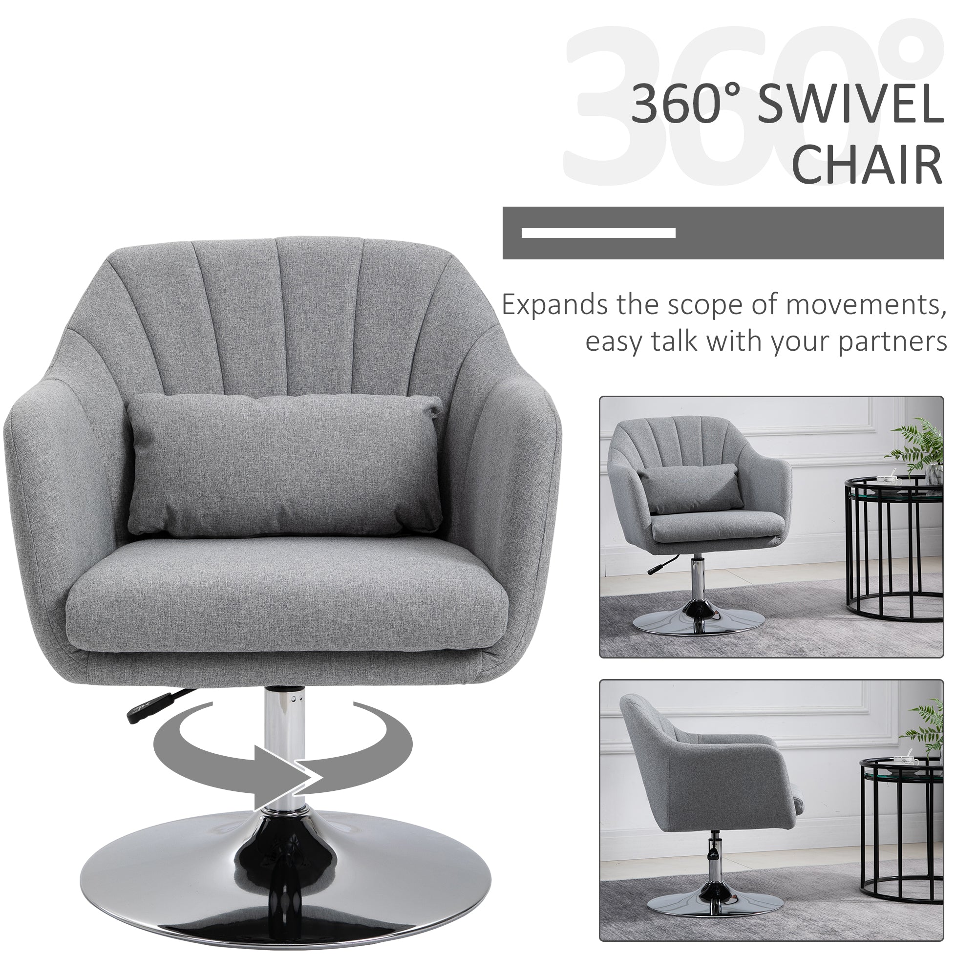 Swivel Accent Chair Contemporary Vanity Armchair with Adjustable Height Thick Cushion Lumbar Support Armrest for Bedroom