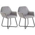 Modern Velvet-Feel Upholstered Accent Armchair with Metal Base, Set of 2 - Grey
