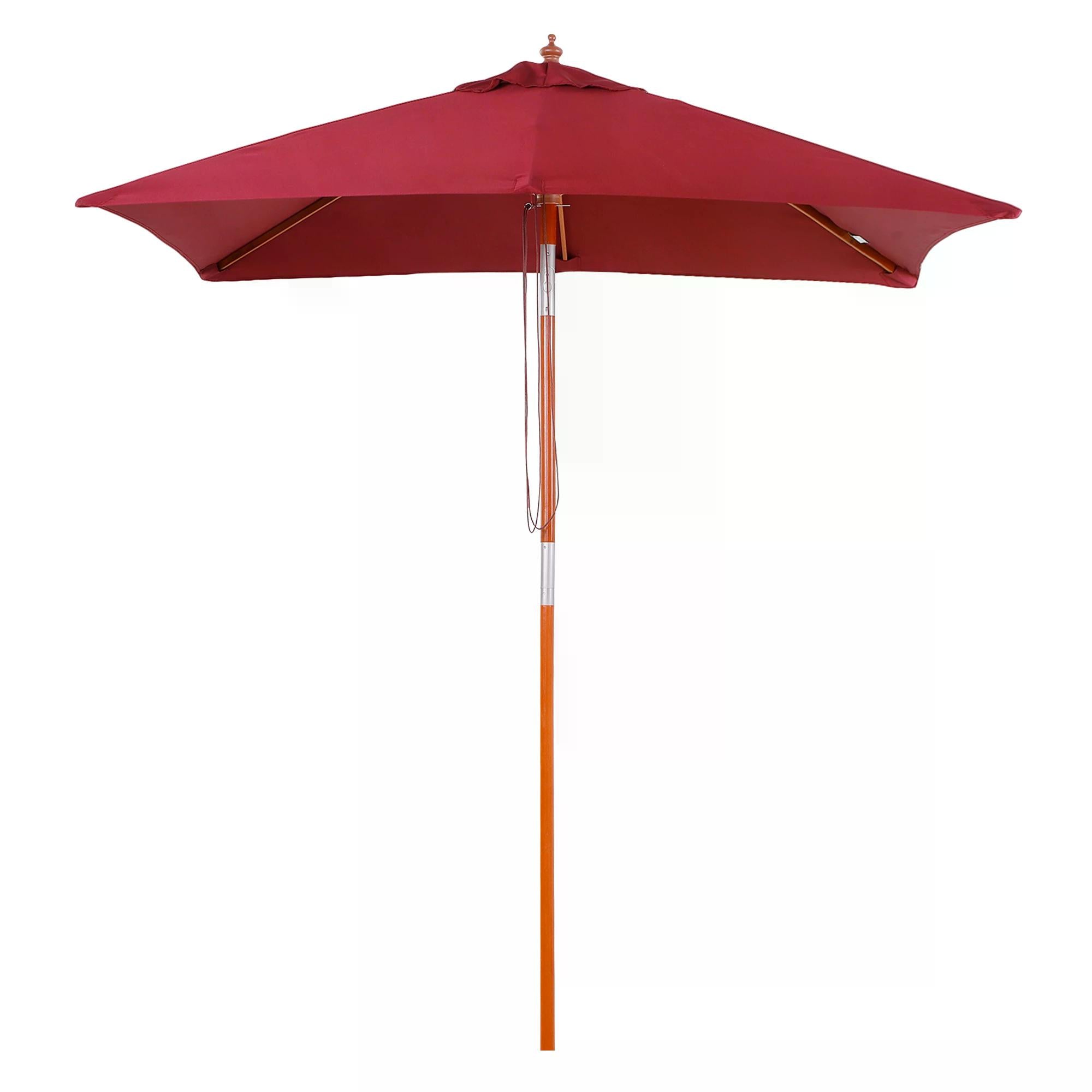 2 Piece Patio Garden Parasol Set with Fir Wood Pole - Wine Red