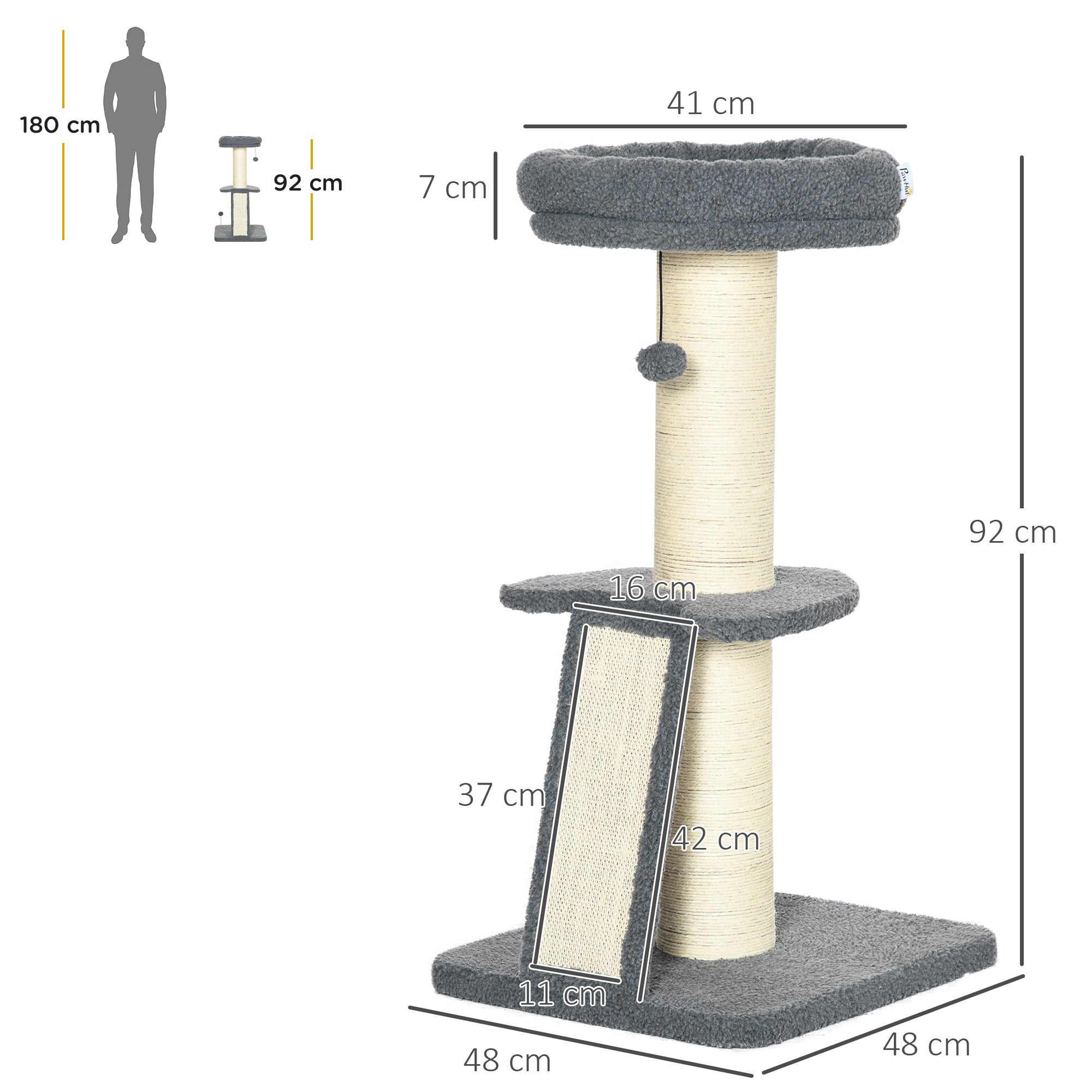 Cat Tree Cat Tower with Cat Scratching Posts, Pad, Bed, Toy Ball for Cats under 6 Kg, Dark Grey & Beige