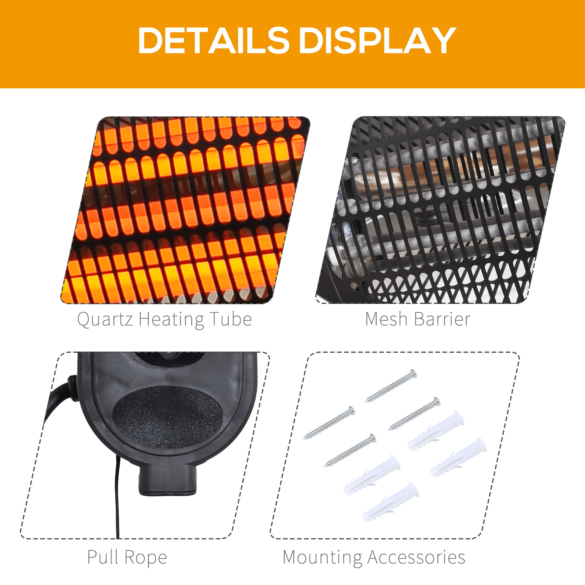 2kw Wall Mounted Infrared Electric Patio Heater Garden Outdoor Heating Warmer Waterproof 3 Power Settings Tilt Angle