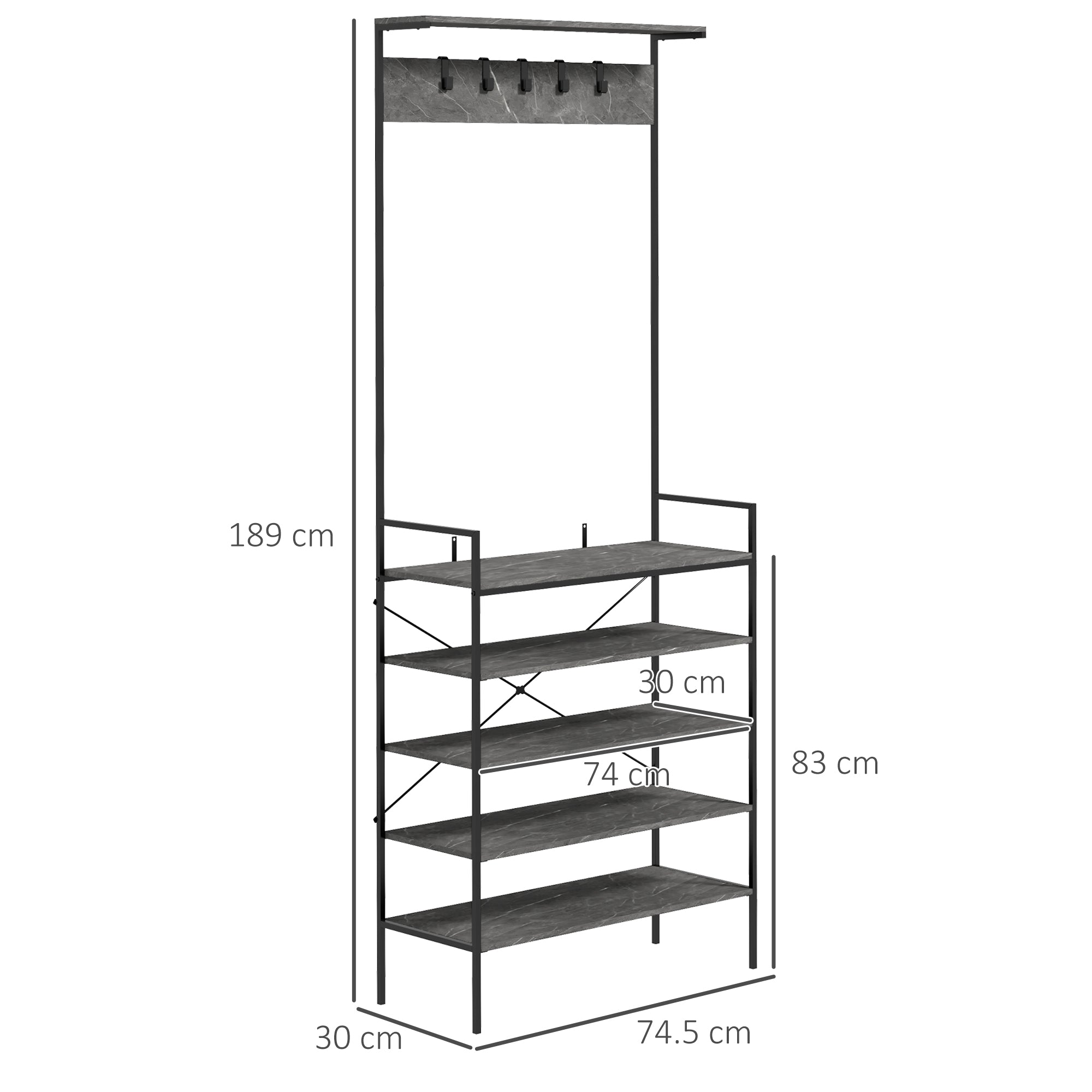 Kitchen Bakers Rack, Microwave Stand, Coffee Bar with 5 Shelves and 5 Hooks for Dining Room, Shoe Racks for Entryway