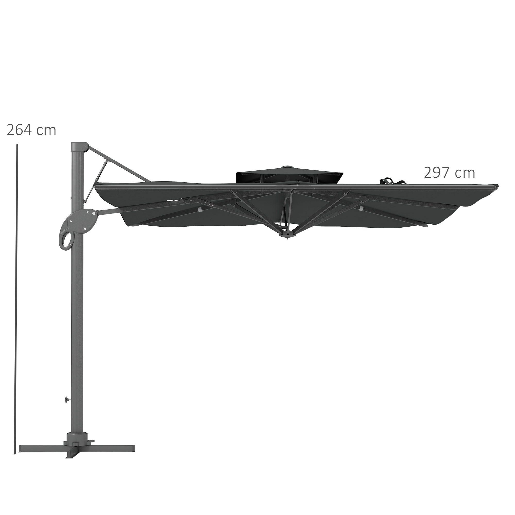 Garden Parasol, 3(m) Cantilever Parasol with Hydraulic Mechanism, Dual Vented Top, 8 Ribs, Cross Base, Grey