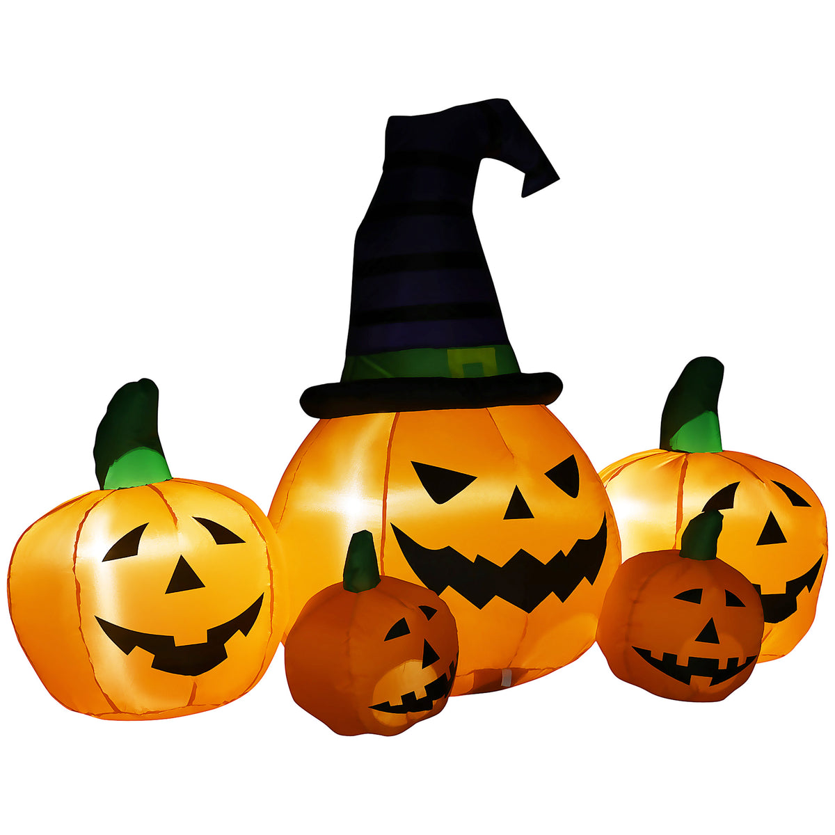 6ft Inflatable Halloween Large Pumpkin with Hat and Four Small Pumpkins LED Outdoor Display - Orange