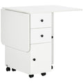 Folding Extendable Dining Table for 4-6 with Storage Drawers, Cabinet & Wheels - White
